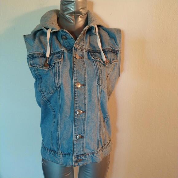 H&M Divided Size small Denim Vest With Gray Hoodie - Picture 1 of 9